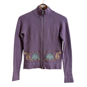 Blumarine Sz S Italian Luxury Cashmere Wool Embroidered Zip Front Sweater Jacket